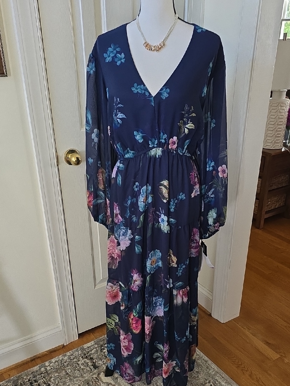 Isabel & Nina Brand Women's Plus Navy Blue Floral Dress Plus Size 16W